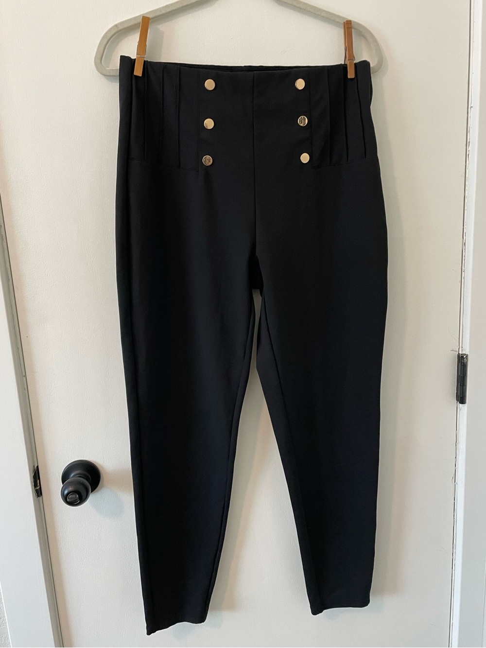Halara Pants Womens Large Black  Sailor Pintuck Tapered Ankle Dress Pants 018